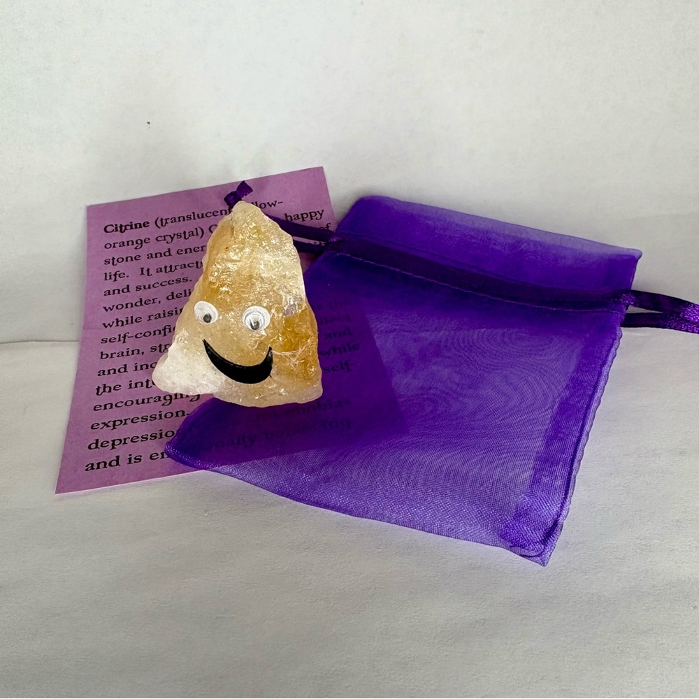 Gemstone Emoji Citrine Smiling Face One of Kind Natural Stone W/Gift Bag w/Info